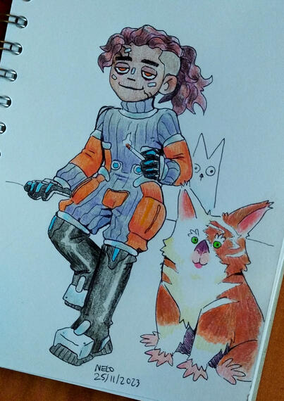 Higgs sketch done emulating Scott Pilgrim's style. Pencil colors.