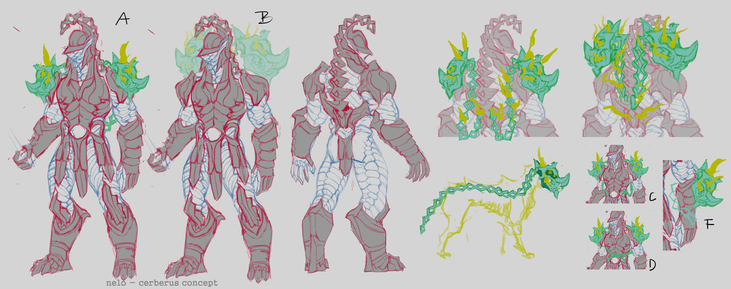 Clean sketch of a cerberus + gladiator frame, scrapped