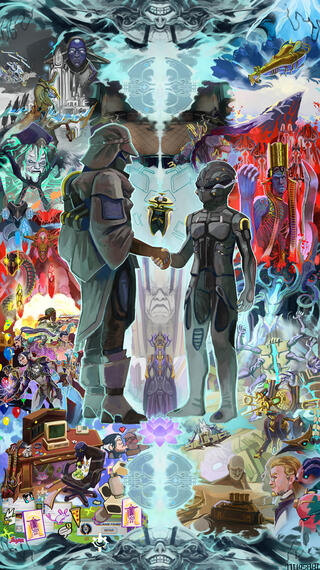 Hand shake, piece for the tennocon art show. Tried to add as many of my favorite events, even if the piece ended up looking quite busy, and the characters too stiff, I like it
